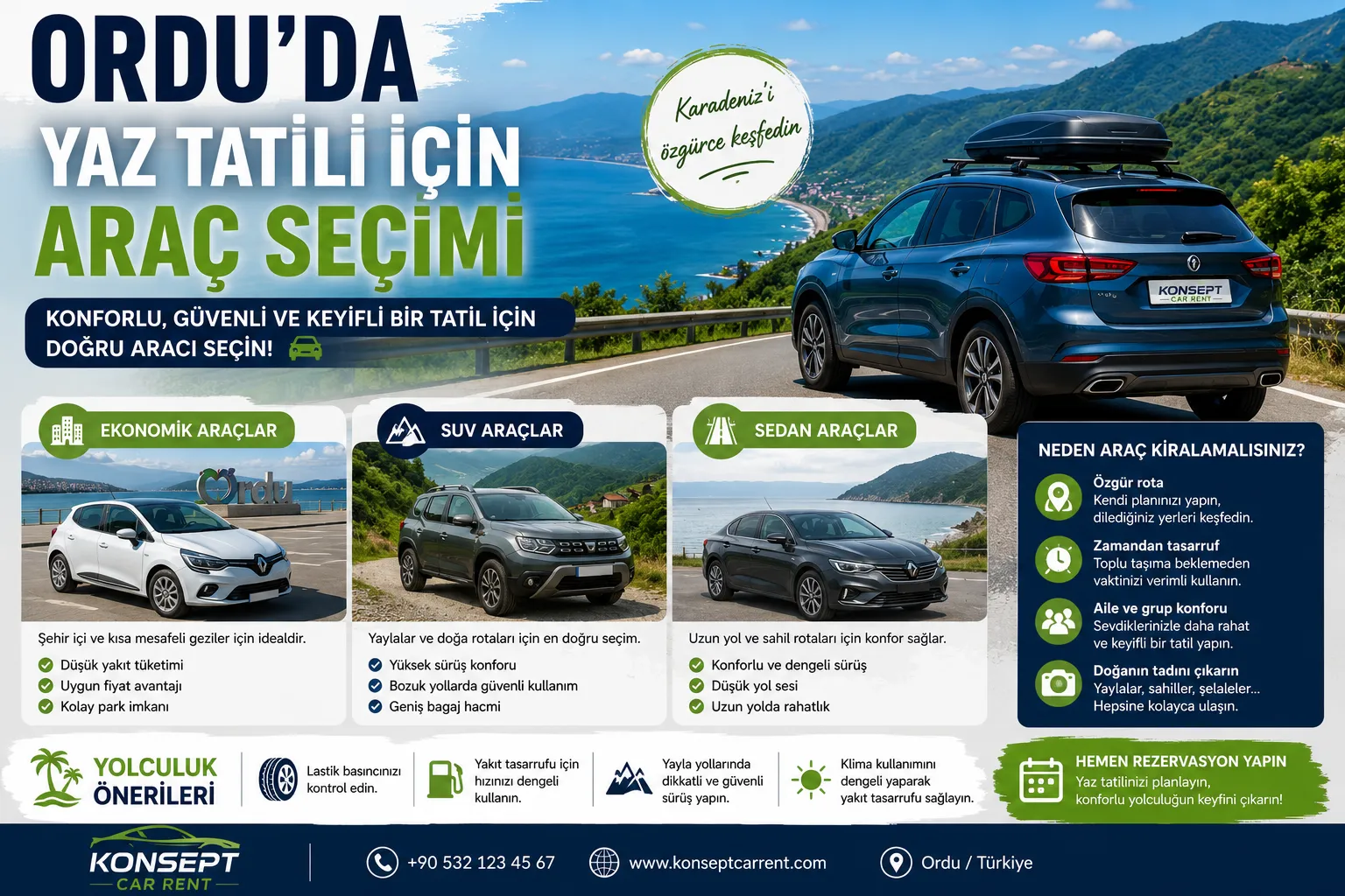 orduda yaz tatili için araç seçimi